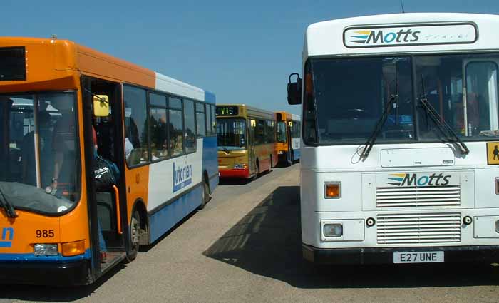 Motts Travel Leyland Tiger Alexander Belfast E27UNE & Lutonian Dennis Dart SLF SCC W985WDS